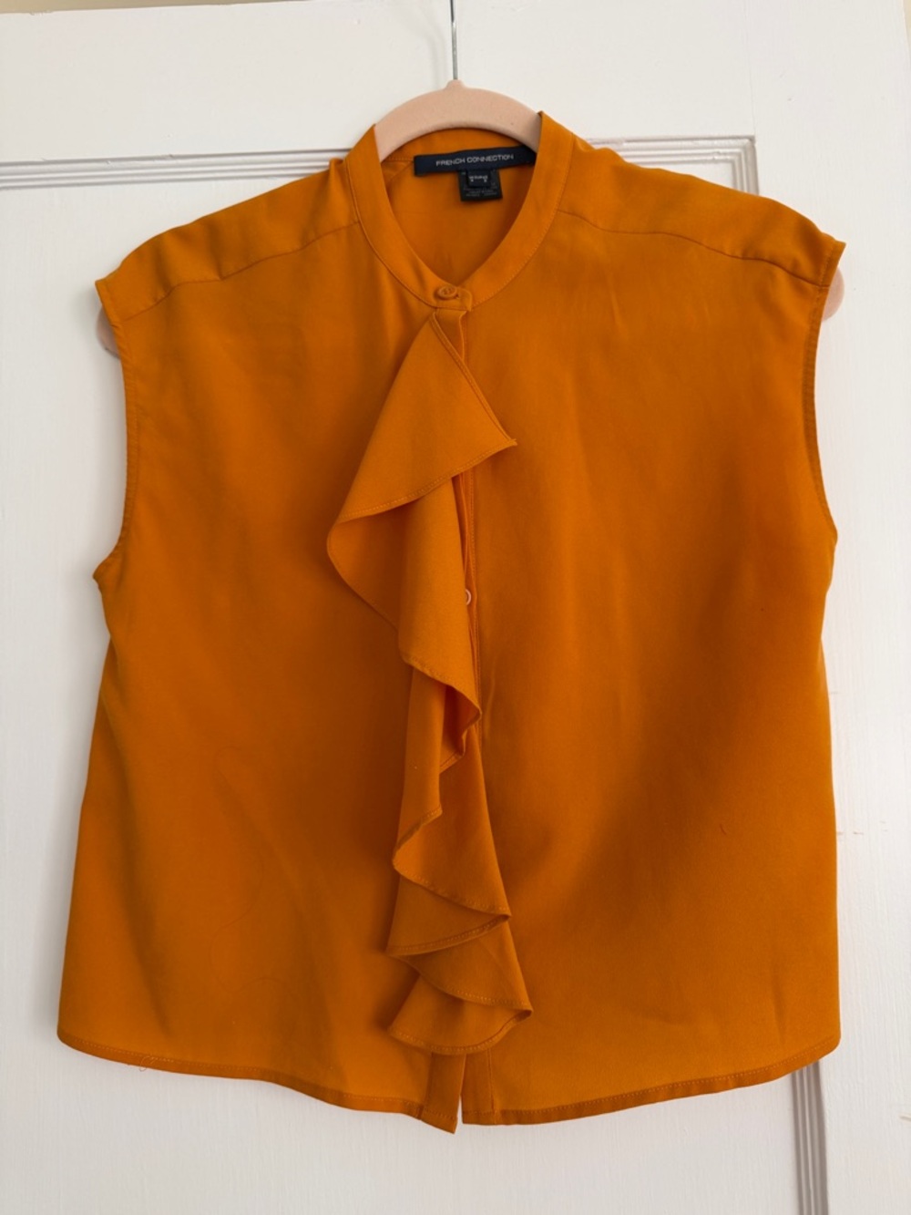 French Connection Sleeveless Ruffle Front Blouse - Orange